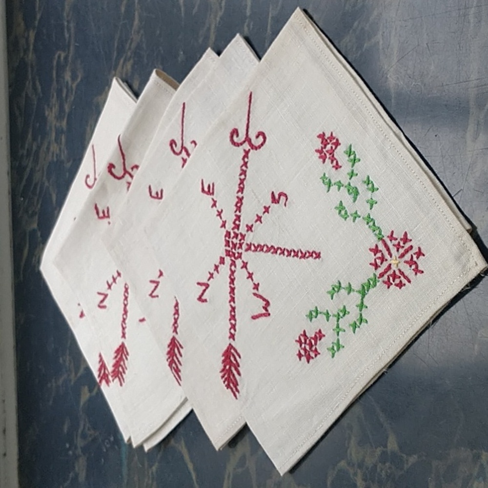 Vintage Set of Four Cocktail Napkins Floral